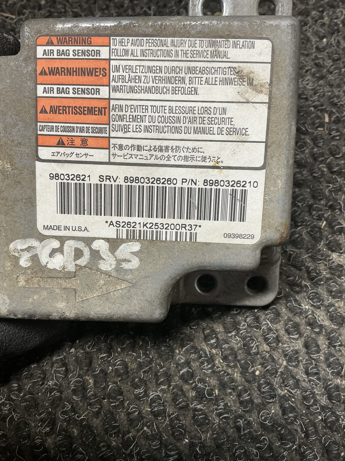 2003 Holden Rodeo RA TFR77- Airbag Module- (TAG11207) PN: 8980326210