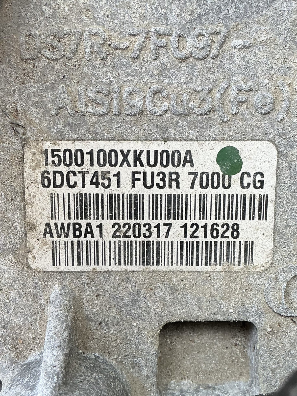 2019 Haval H6- Automatic Transmission- (TAG10093) PN: 1500100XKU00A 6DCT451 FU3R 7000 CG AWBA1 220317 121628