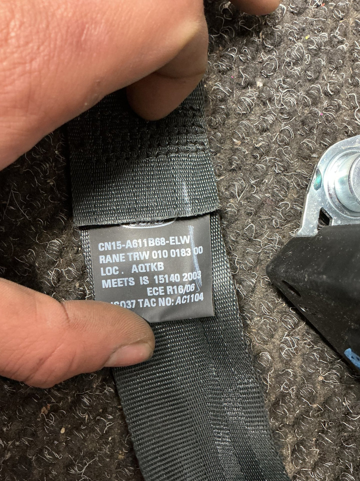 2016 Ford EcoSport BK- Right Rear Seat belt- (TAG10493) PN: CN15-A611B68-ELW