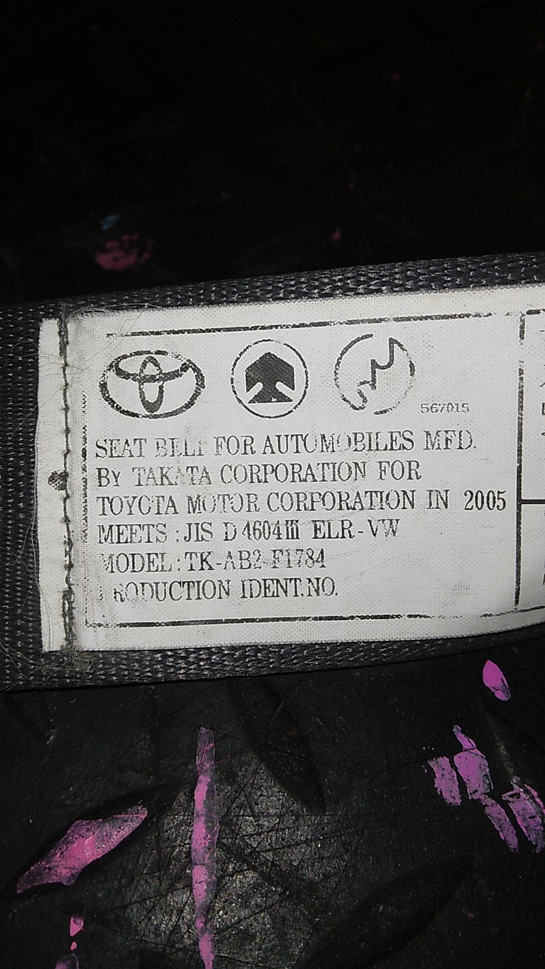 2003-2008 Toyota Alphard ANH10W*- Rear Centre Seat Belt- (TAG2783)