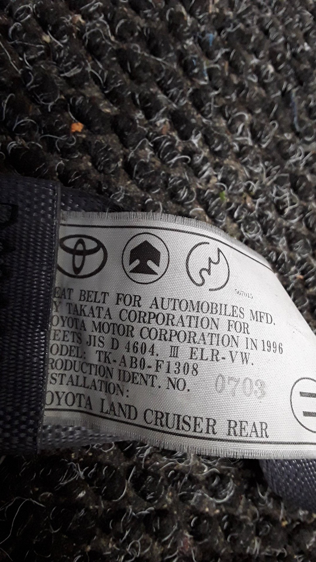 1996-2000 Toyota Land Cruiser J90 KZJ95- Left Rear 3RD Row Seat Belt- (TAG6140)