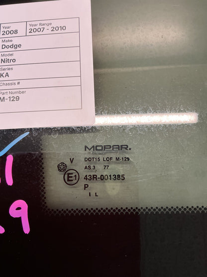 2008 Dodge Nitro KA- Left Rear Cargo Glass- (TAG9791) PN: M-129