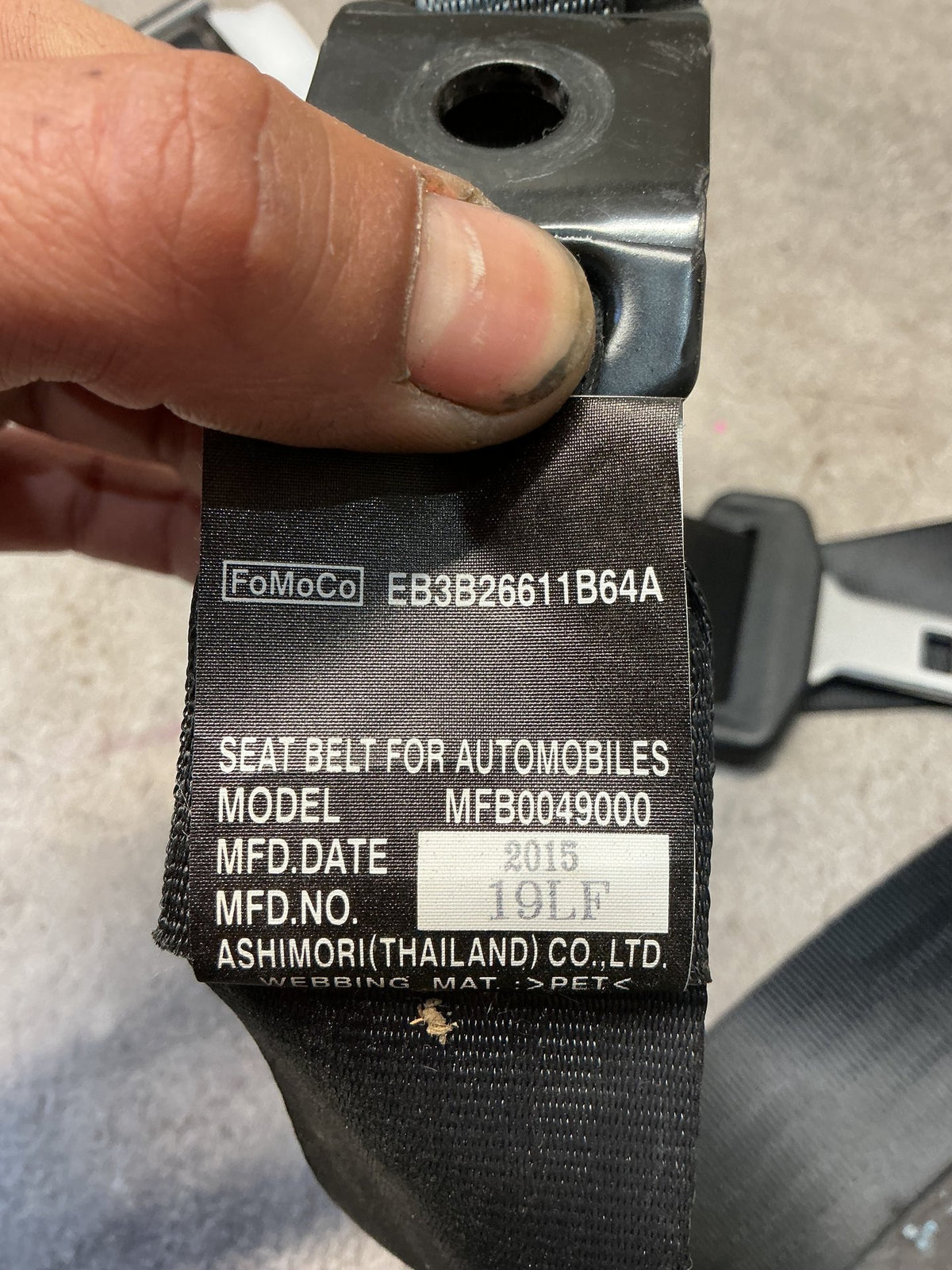 2016 Ford Ranger- Rear Centre Seat Belt- (TAG12748) PN: EB3B26611B64A